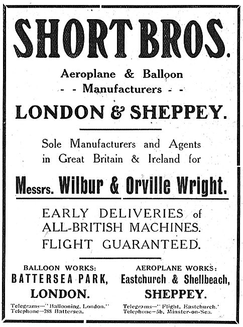 Short Brothers Aeroplane & Balloon Manufacturers. London  Sheppey