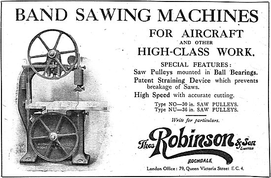 Thos Robinson & Son. Rochdale Band Saws For Aircraft Constructors