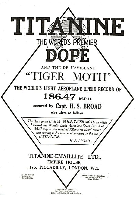 Titanine Dope Specified For The De Havilland Tiger Moth          