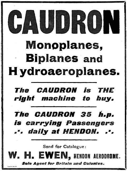 W.H.Ewen For Caudron Monoplanes, Biplanes & Hydroaeroplanes      