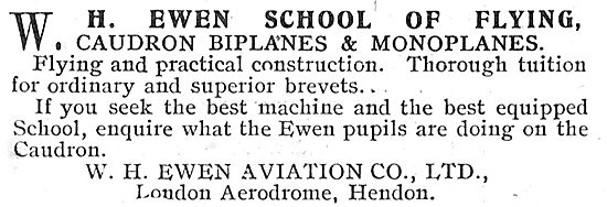 W.H.Ewen School Of Flying  - Learn To Fly On Caudrons At Hendon  