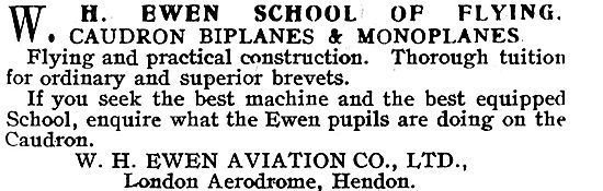 W.H.Ewen School Of Flying Hendon. Learn On Caudron Aeroplanes    